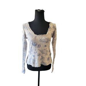 Free People Floral Blue and White Women's Top